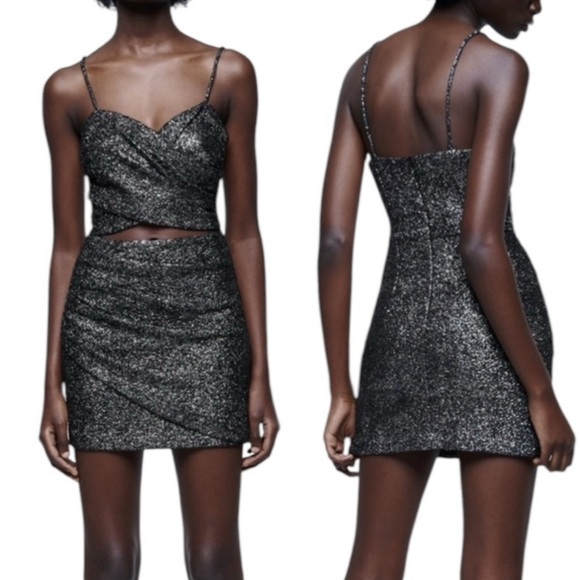 NWT Zara Cut Out Multicolor Sparkle Glam Mini Dress Black Silver Size XS - Picture 11 of 11